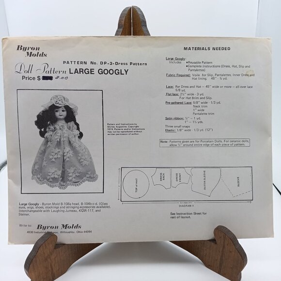 UNCUT Vintage Byron Doll Patterns, Large Googly Dress DP3 1970s - Picture 1 of 1